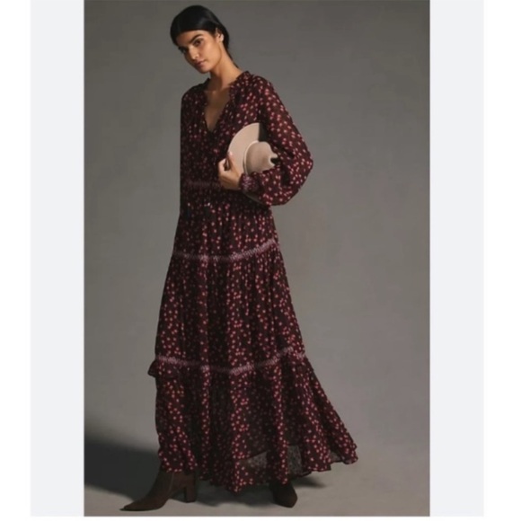 Anthropologie x Temperley London Dress Maxi Tiered in Mixed Print Sz 10 - Picture 2 of 9